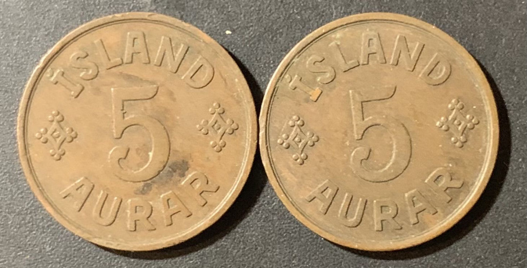 紫瑗钱币—微拍第123期  冰岛 1940年 5奥拉 2枚一组