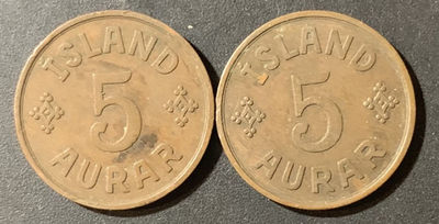 紫瑗钱币—微拍第123期  - 冰岛 1940年 5奥拉 2枚一组