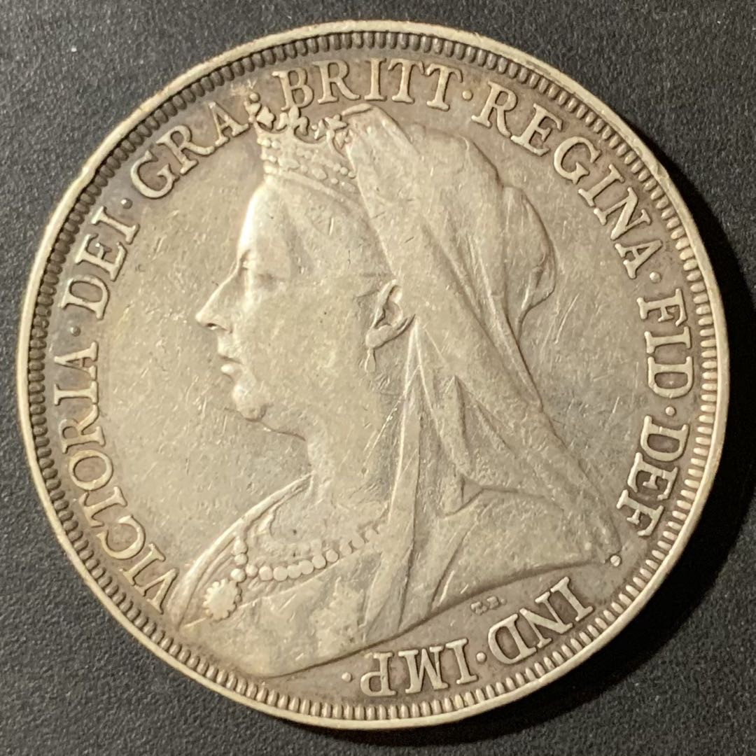 紫瑗钱币—微拍第123期  英国 1897年 维多利亚 披纱马剑 1克朗 28.27克 0.925银 XF品质