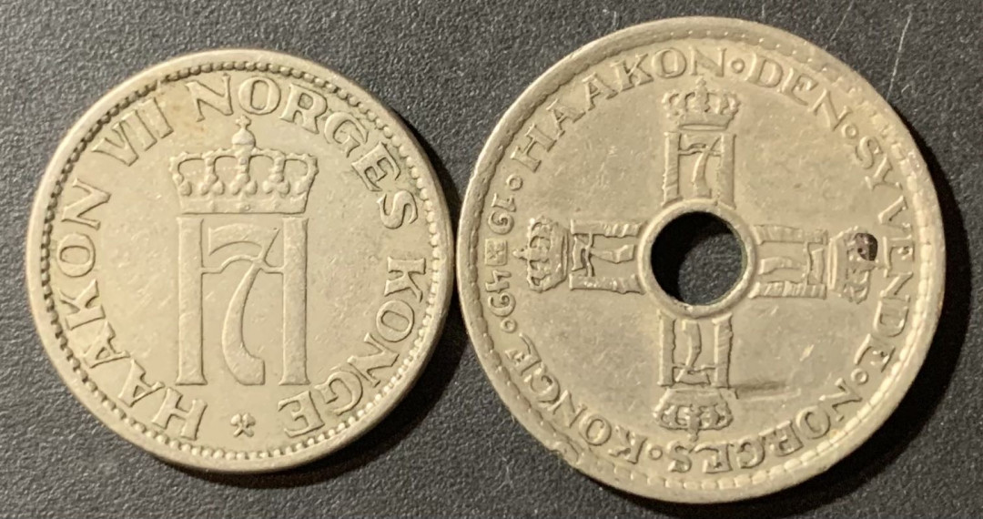 紫瑗钱币—微拍第123期  挪威 1954年 50欧尔 1949年 1克朗 2枚一组