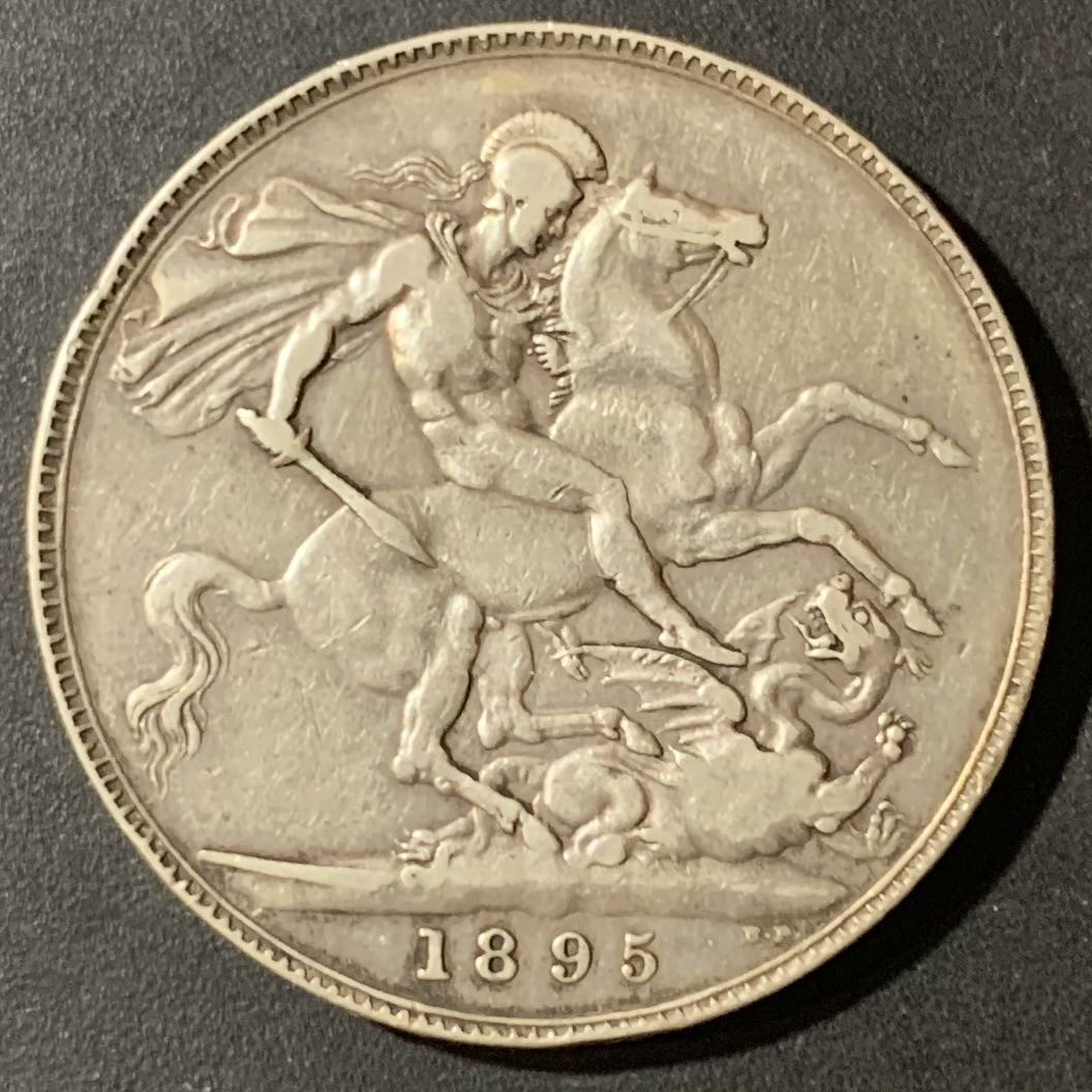 紫瑗钱币—微拍第123期  英国 1897年 维多利亚 披纱马剑 1克朗 28.27克 0.925银 XF品质