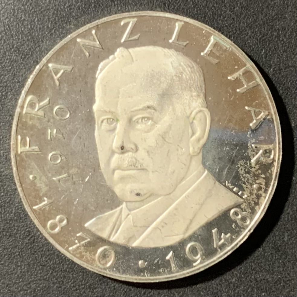 紫瑗钱币—微拍第123期  奥地利 1970年 作曲家 弗伦茨 25先令 13克 0.8银 精制