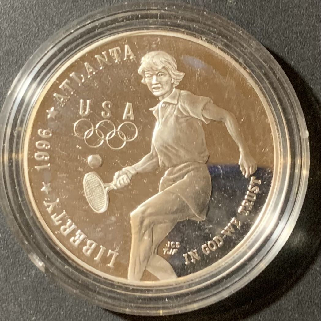 紫瑗钱币—微拍第123期  美国 1996年 亚特兰大奥运会 网球  1元  26.73克 0.9银 精制