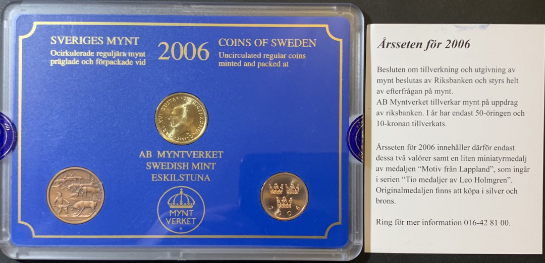 紫瑗钱币—微拍第123期  瑞典 2006年 流通币 特殊版 3枚套 原厂盒 带证书