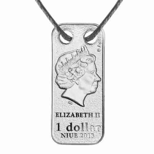 【币观天下】第132场钱币拍卖～   纽埃2018年1新西兰元，中国狗年生肖 浮雕 镶嵌施华洛世奇水晶 长方形 吊坠精制银币