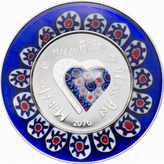 【币观天下】第132场钱币拍卖～ 库克2016年默勒石千花玻璃艺术花卉爱心精制镶嵌玻璃纪念银币