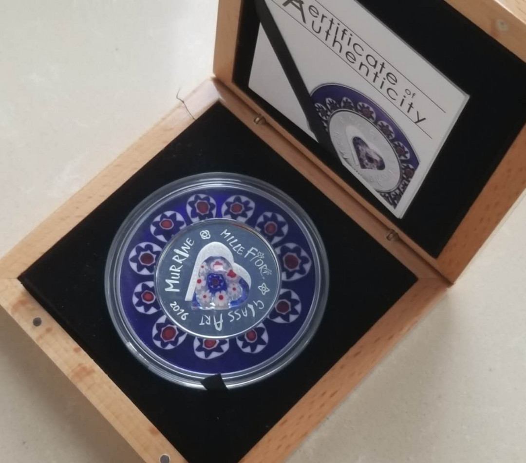 【币观天下】第132场钱币拍卖～ 库克2016年默勒石千花玻璃艺术花卉爱心精制镶嵌玻璃纪念银币