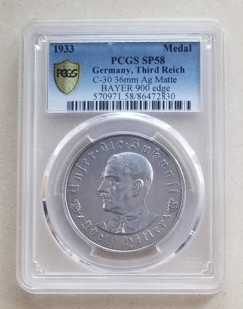 【币观天下】第132场钱币拍卖～ 德国1933年元首纪念银章PCGS评级币