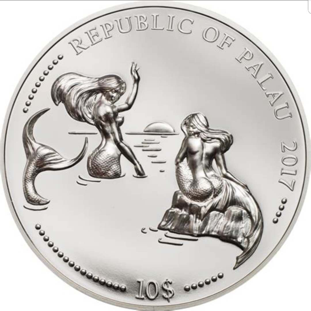 【币观天下】第132场钱币拍卖～ 帕劳2017美人鱼海马海豚高浮雕彩色银币两枚