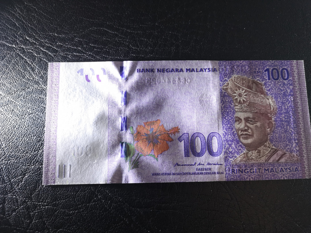 《外钞收藏家》第九十四期拍卖 马来西亚流通版100  豹子4开头 全新unc