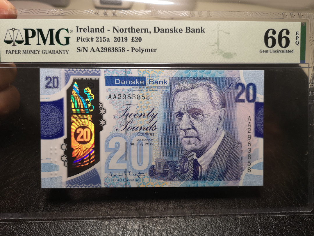 《外钞收藏家》第九十四期拍卖 北爱尔兰2019年20镑 AA首发冠 pmg66