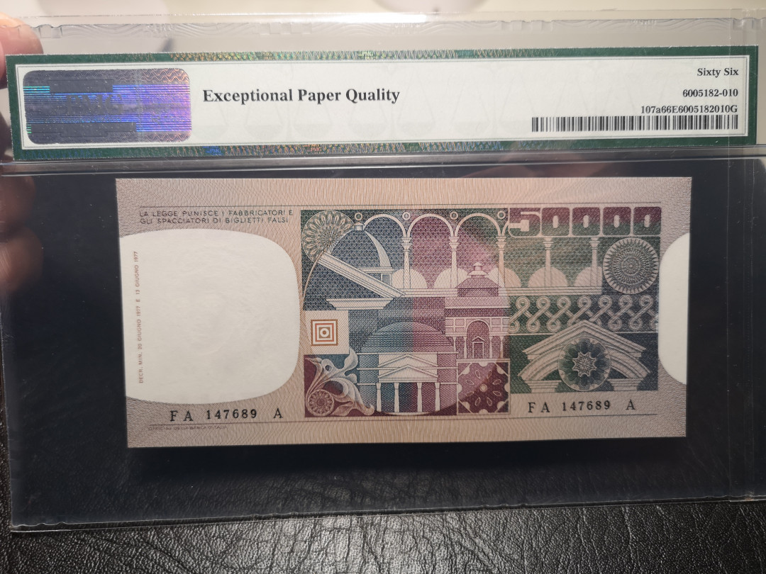 《外钞收藏家》第九十四期拍卖 意大利1977年50000里拉 pmg66