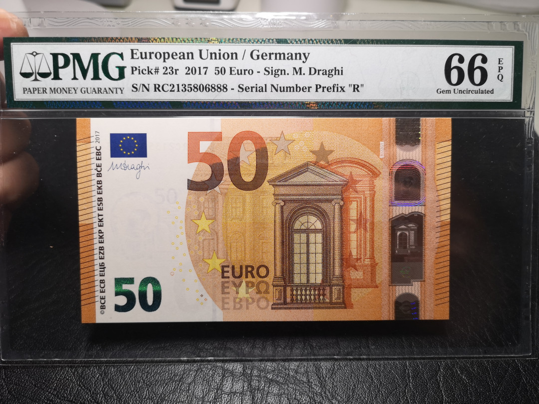 《外钞收藏家》第九十四期拍卖 欧元最新版2017年50欧 德国 尾888  pmg66