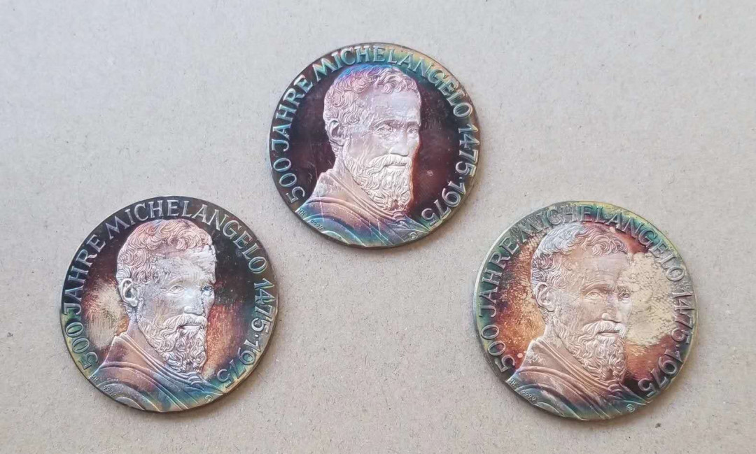 【随心拍&Getcoins】钱币拍卖第八十期～ 意大利艺术银章1975年米开朗基罗500周年纪念章三枚 