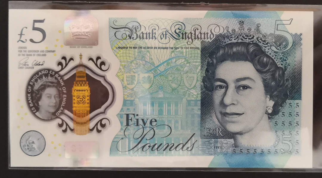《张总收藏》第八期——大不列颠 英国5镑塑料钞 背面丘吉尔UNC