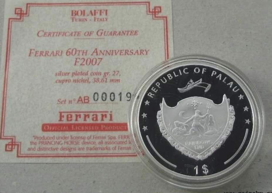 【随心拍&Getcoins】钱币拍卖第八十期～ 帕劳2007年法拉利车队60周年彩色纪念币 法拉利官方特许版本