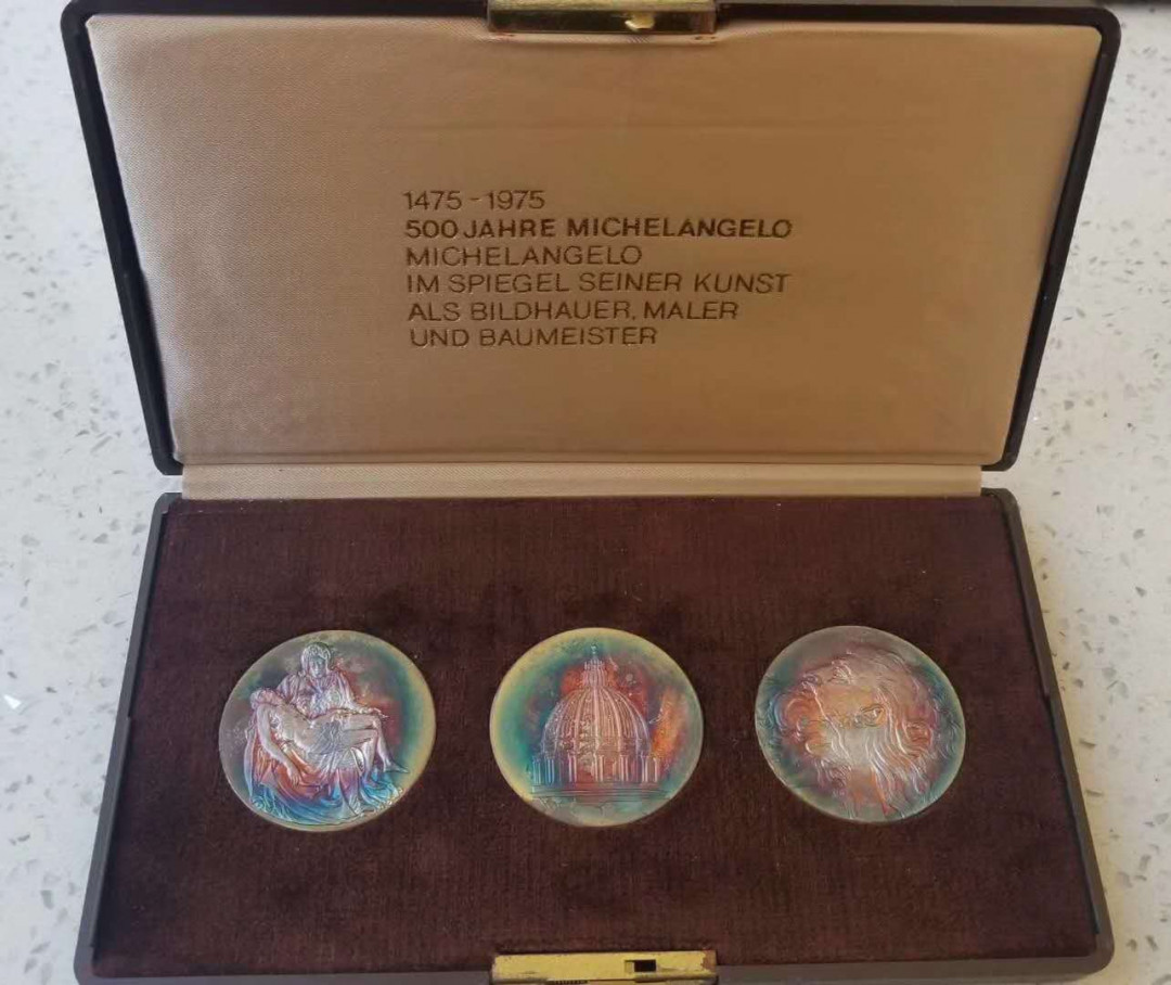 【随心拍&Getcoins】钱币拍卖第八十期～ 意大利艺术银章1975年米开朗基罗500周年纪念章三枚 