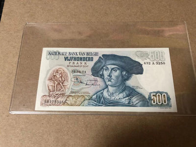 【Blue Auction】世界纸币精拍第48期——🎅平安夜（共75拍） - 比利时 1971年500法郎 黑寡妇 UNC-
