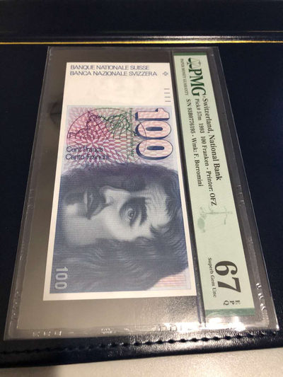 【囧羊收藏】精选微拍第9期 世界钱币精选 - 1993年瑞士100法郎 PMG67E高分