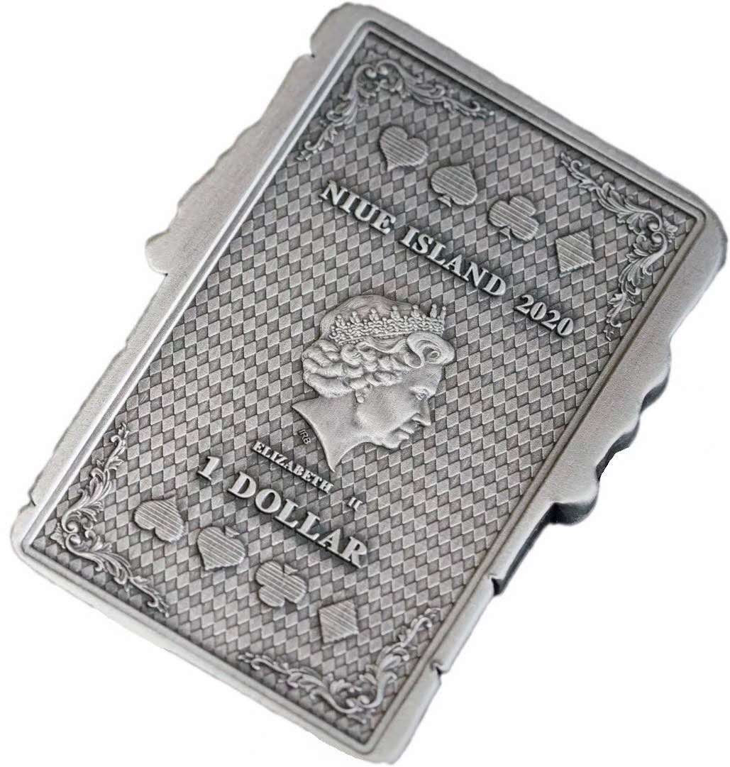 【币观天下】第133场拍卖【圣诞场】 纽埃2020年扑克王炸高浮雕仿古纪念银币 