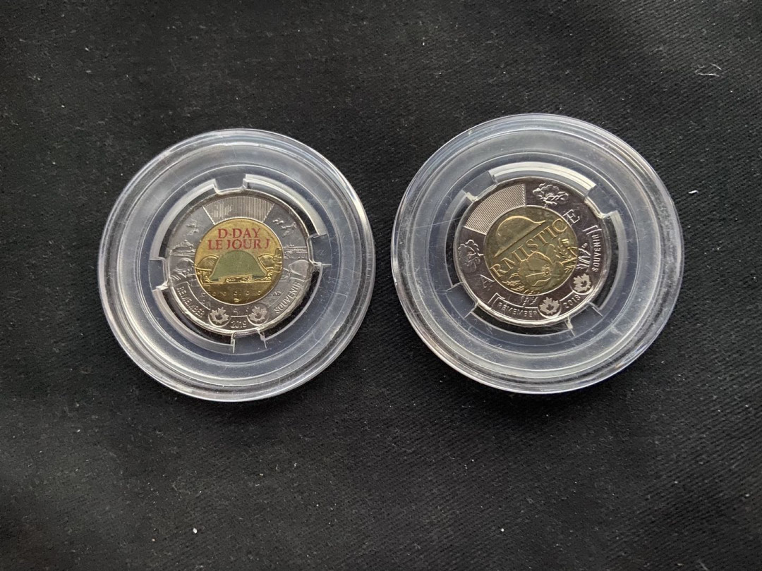 【币观天下】第133场拍卖【圣诞场】 【加拿大】诺曼底登陆2枚币【彩色+本色】