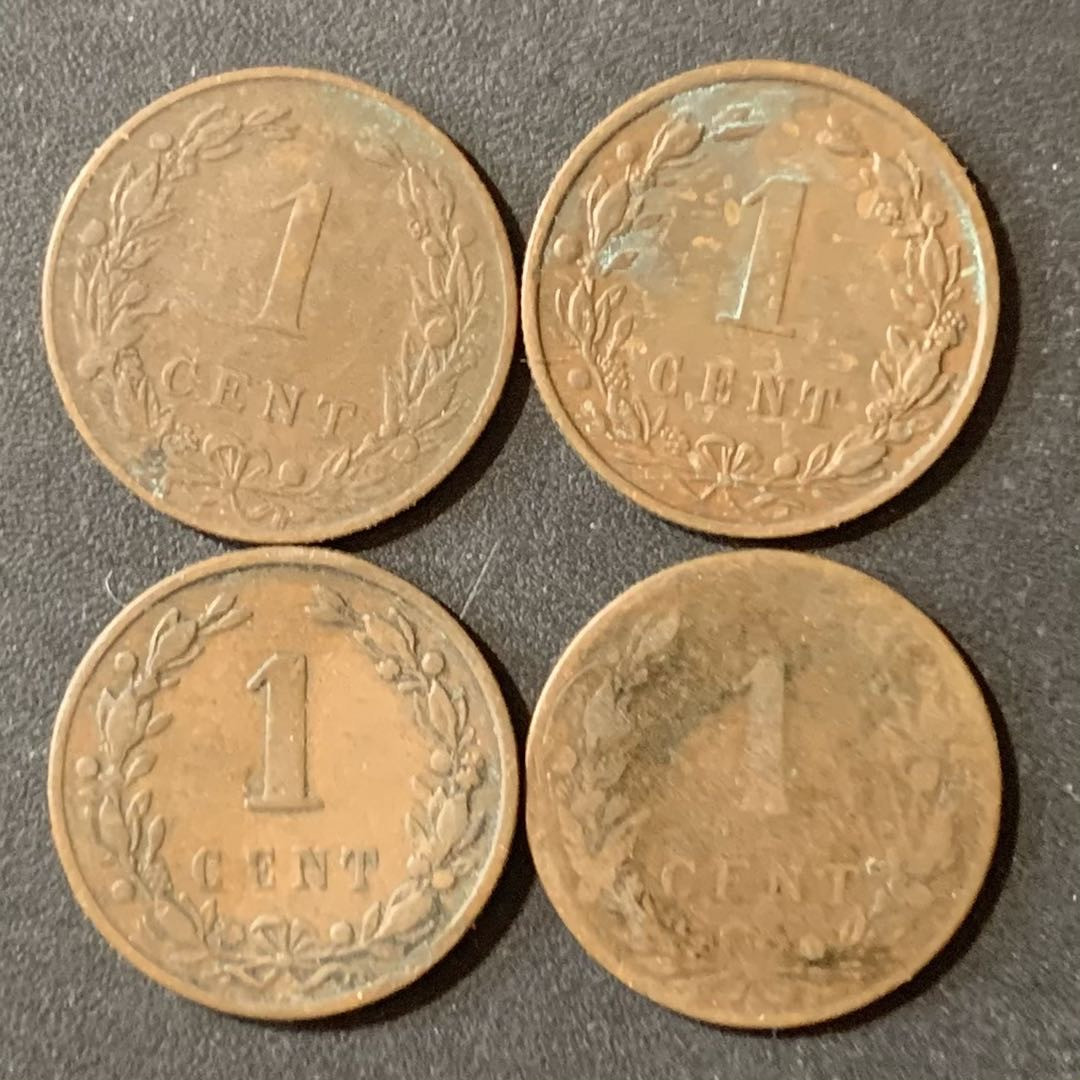 紫瑗钱币—微拍第124期  荷兰 早期 威廉明娜女王 1分 铜币 4枚一组 