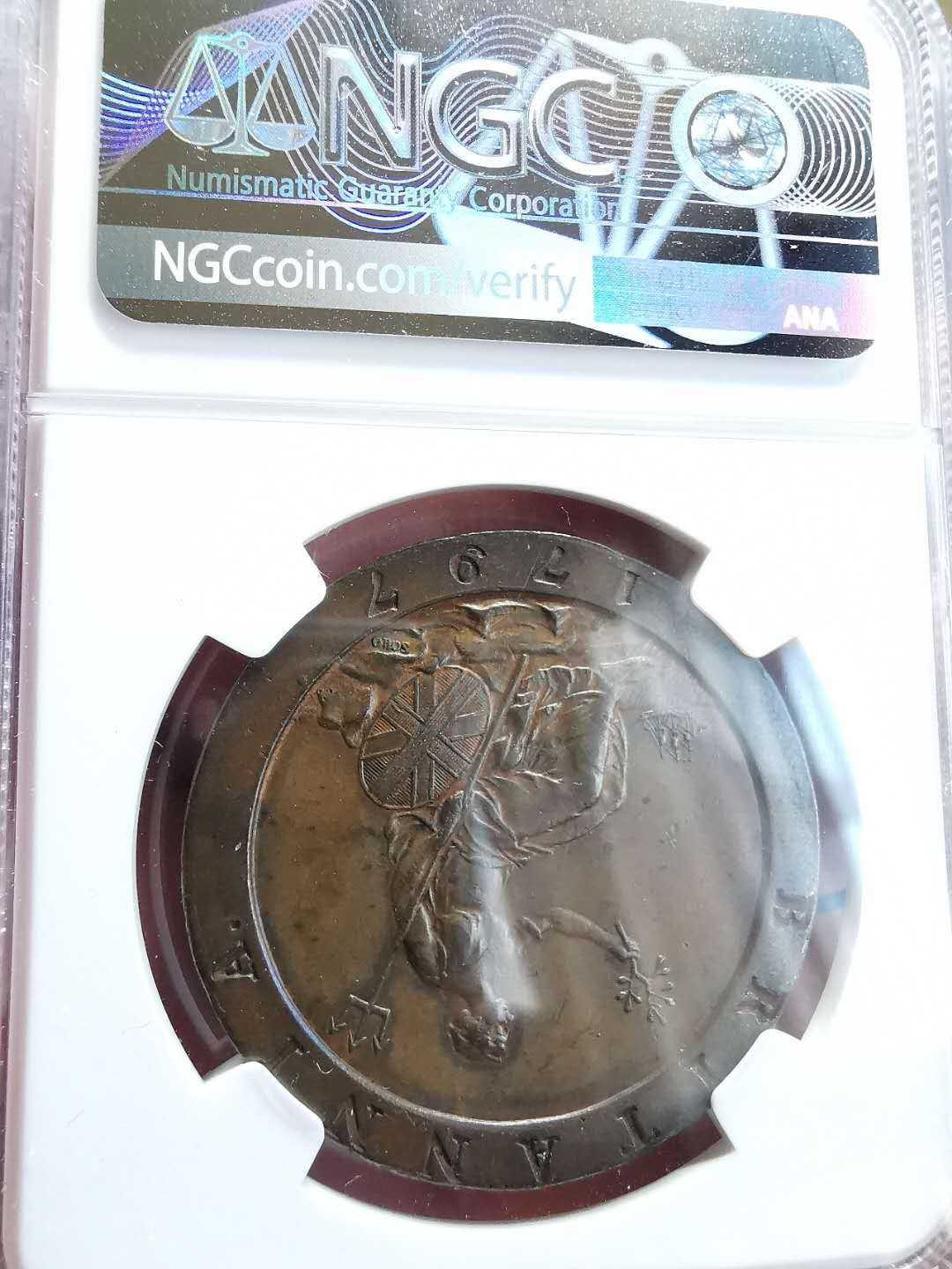 凡希社世界钱币微拍第一百四十四期 1797英国乔三车轮便士NGC-AUD