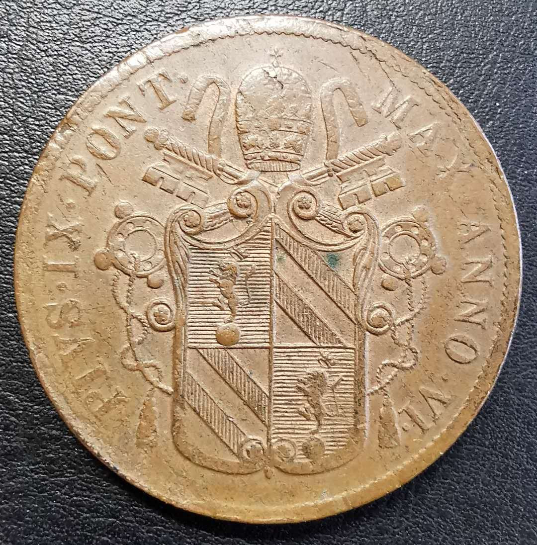 凡希社世界钱币微拍第一百四十四期 1852教皇国5B大铜AU