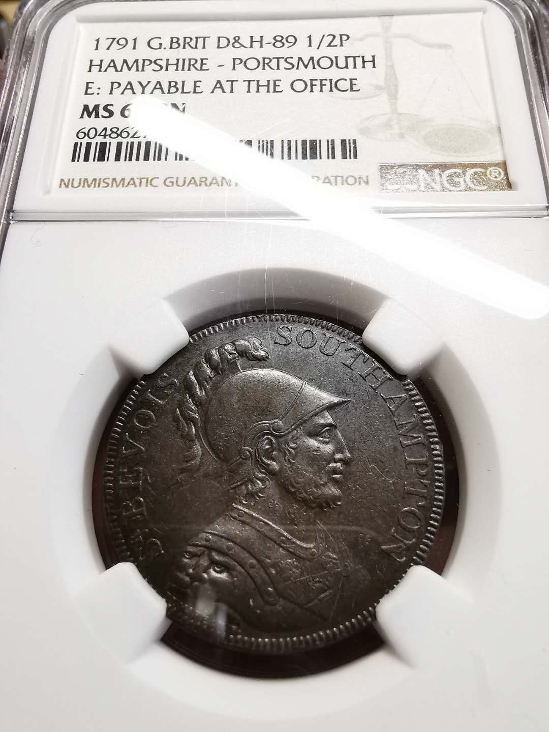 凡希社世界钱币微拍第一百四十四期 1791汉普郡1/2S代用币NGC-MS61