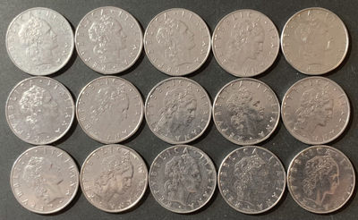 紫瑗钱币—微拍第124期  - 意大利 欧元前流通币 50里拉 大版 15枚一组