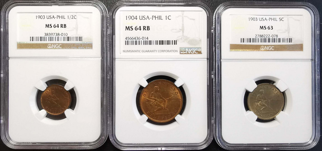 凡希社世界钱币微拍第一百四十四期 荐！1903/4美属菲律宾辅币三枚NGC-MS64/64/63高品难得！