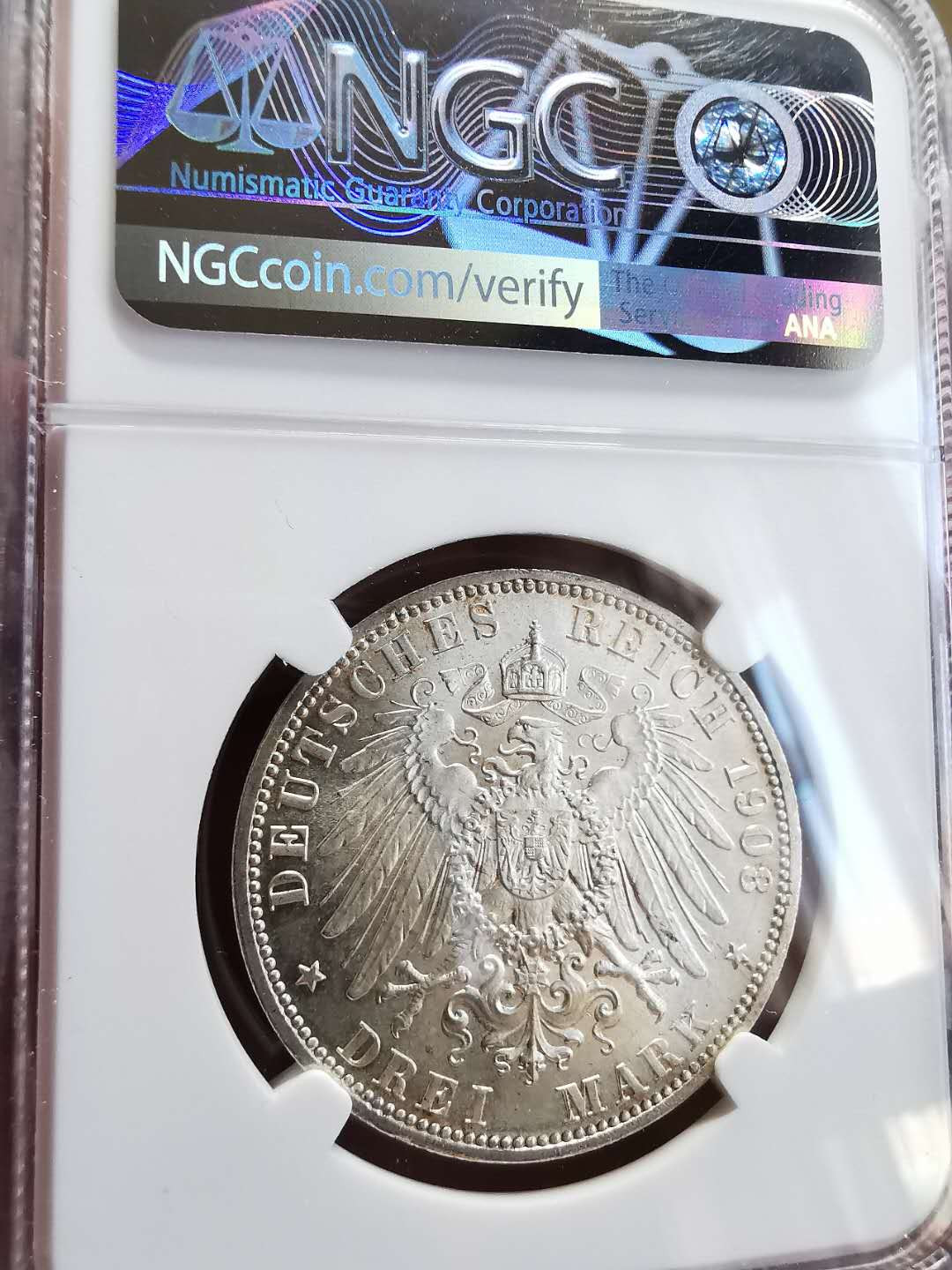 凡希社世界钱币微拍第一百四十四期 1908普鲁士三马克NGC-MS65粉光