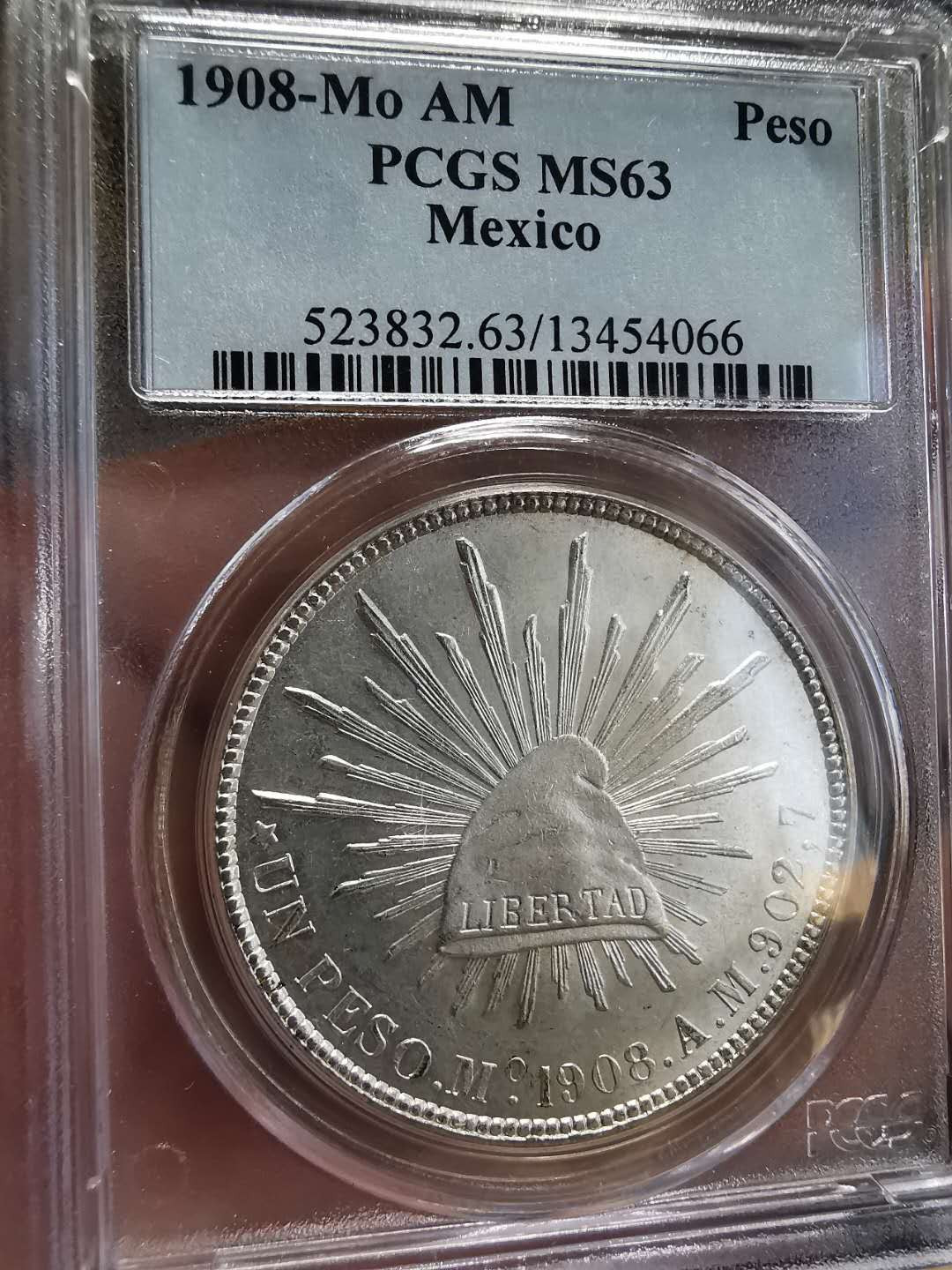 凡希社世界钱币微拍第一百四十四期 1908墨西哥直边鹰洋PCGS-MS63