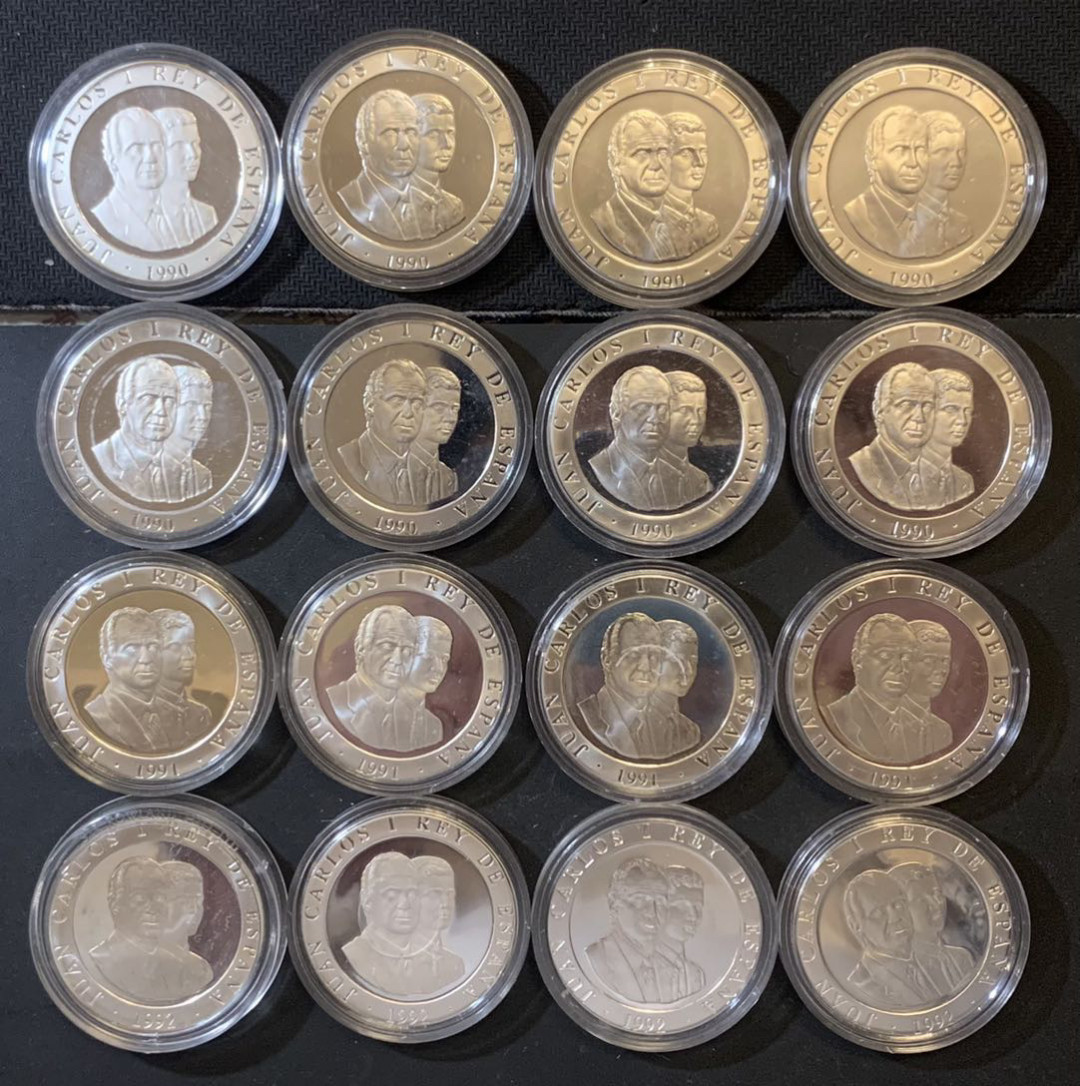 紫瑗钱币—微拍第124期  西班牙 1992年 巴塞罗那奥运会 2000比塞塔 16枚大全套 共432克 0.925银 精制