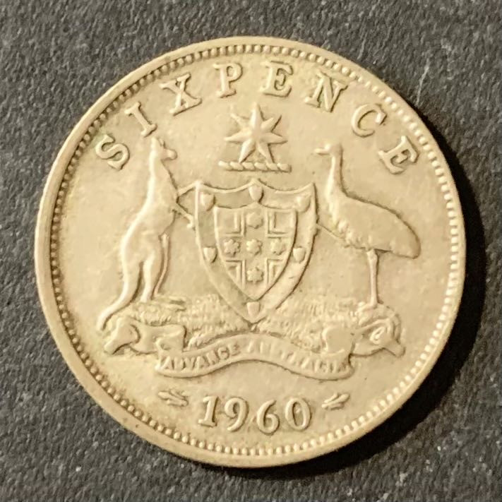 紫瑗钱币—微拍第124期  澳大利亚 1960年 伊丽莎白 6便士 1.41克 0.5银