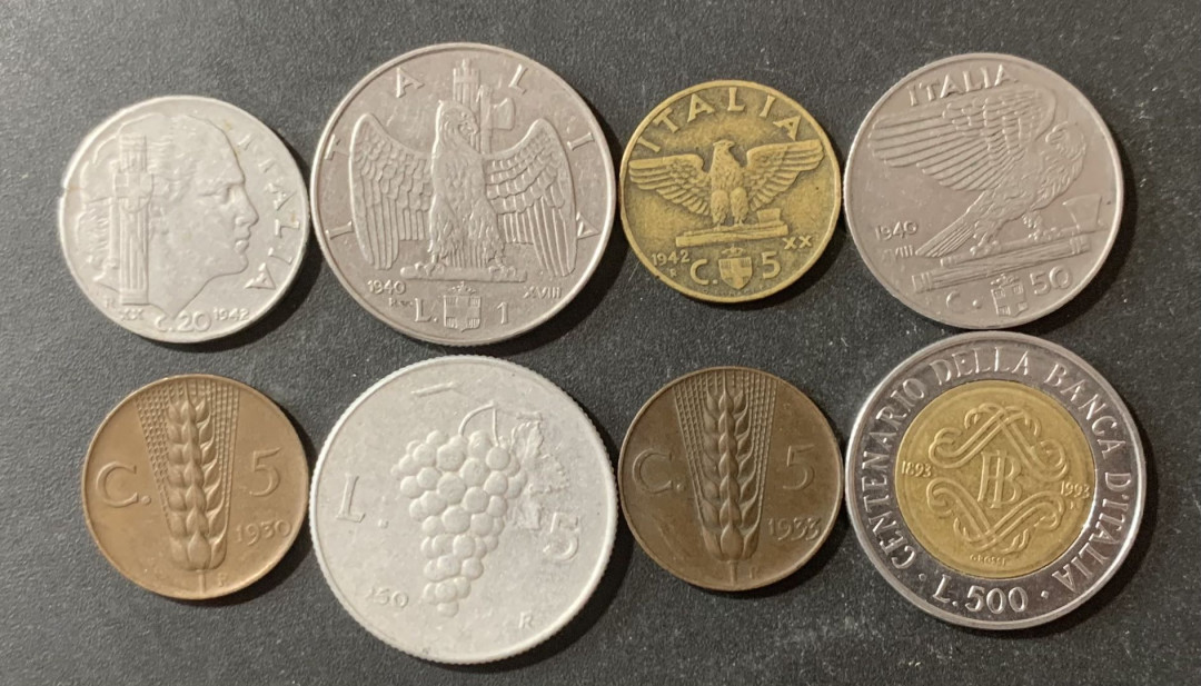 紫瑗钱币—微拍第124期  意大利 二战时期 硬币 8枚一组