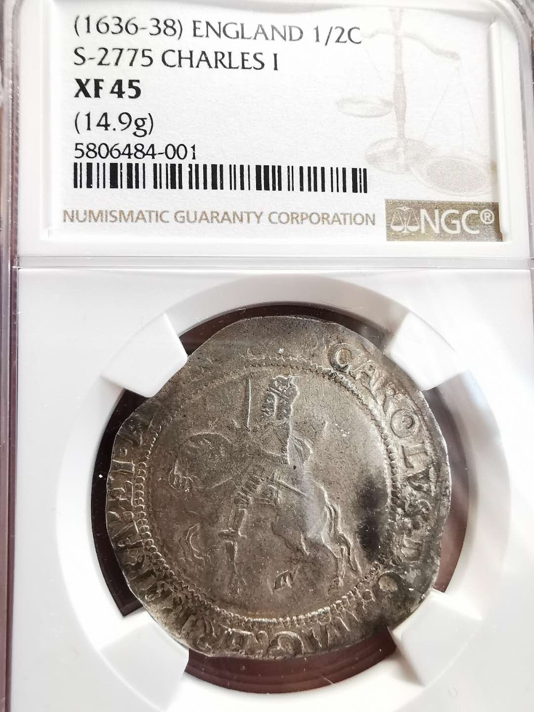 凡希社世界钱币微拍第一百四十四期 1636-38英格兰查理一世1/2克朗NGC-XF45