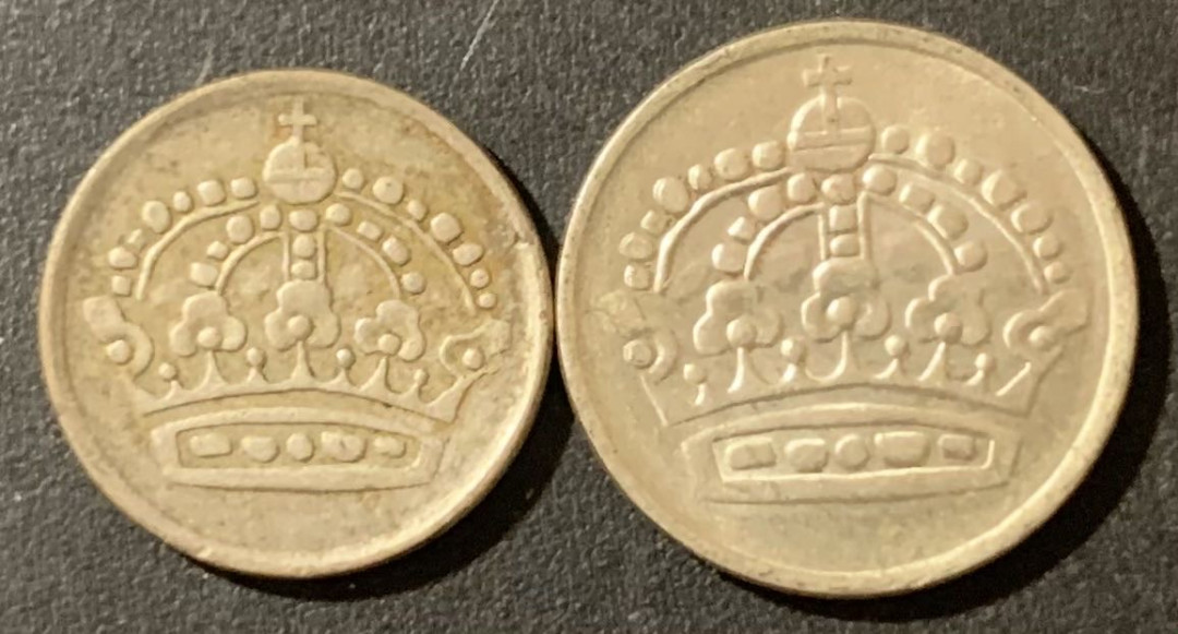 紫瑗钱币—微拍第124期  瑞典 1955 1960年 10 25欧尔 银币 2枚一组