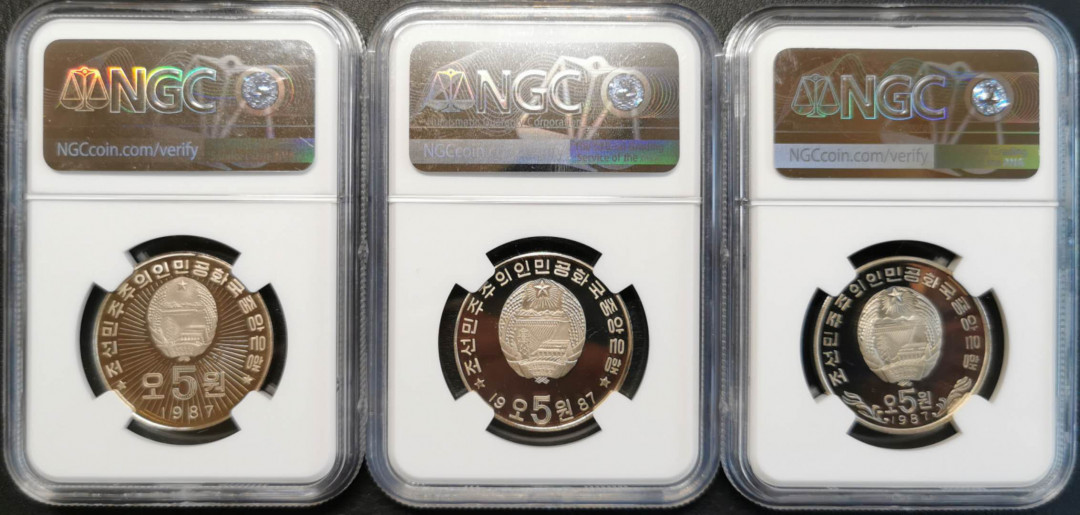 凡希社世界钱币微拍第一百四十四期 1987朝鲜纪念币三雄NGC-PF69UC收藏级！