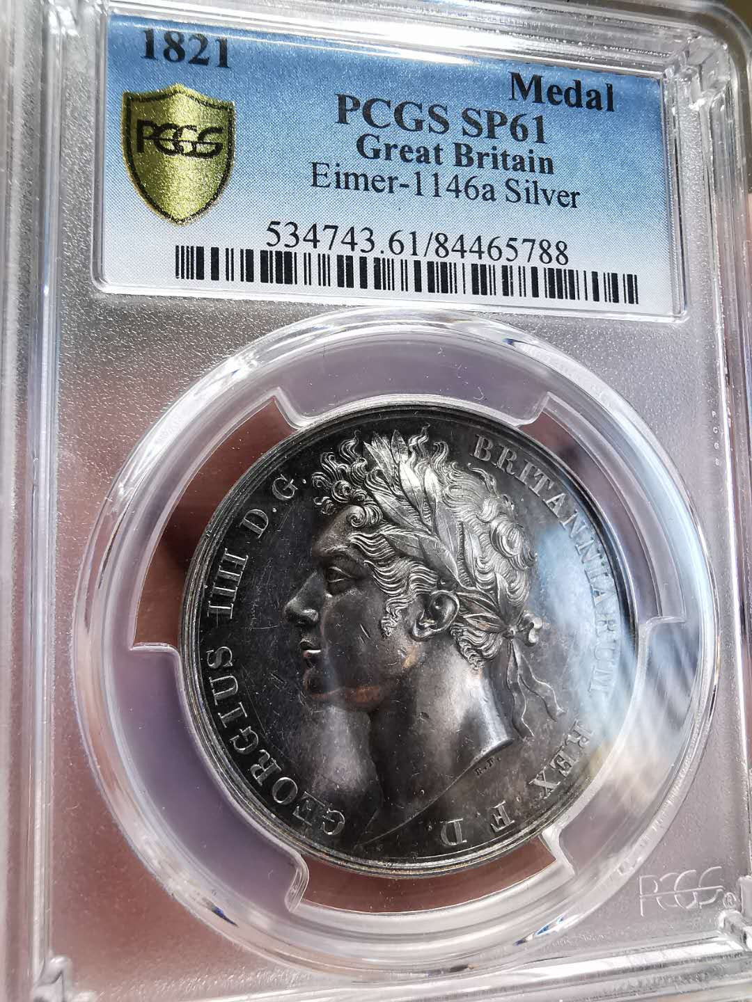 凡希社世界钱币微拍第一百四十四期 稀！1821英国乔四加冕纪念银章PCGS-SP61
