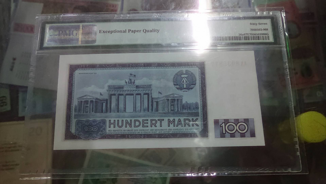 【囧羊收藏】精选微拍第9期 世界钱币精选 1964年民主德国100马克AA冠 马克思 PMG67E高分