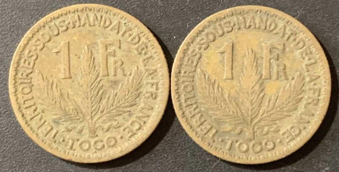 紫瑗钱币—微拍第124期  法属多哥 1925年 1法郎 2枚一组