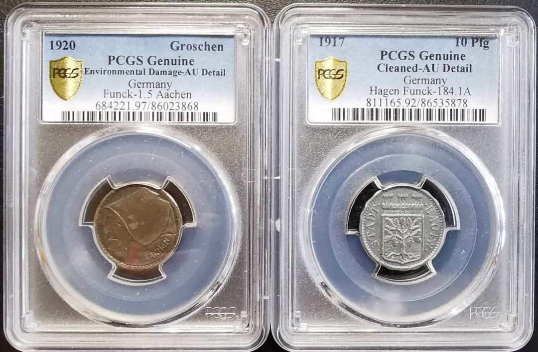 凡希社世界钱币微拍第一百四十四期 德国紧急状态币两枚PCGS