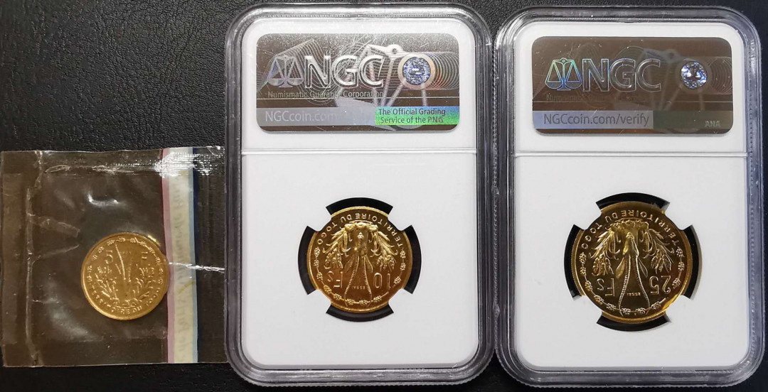 凡希社世界钱币微拍第一百四十四期 荐！1956法属多哥ESSAI三枚套两枚封装收藏级！