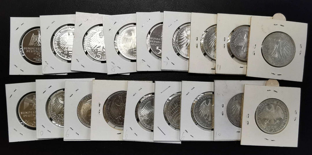 凡希社世界钱币微拍第一百四十四期 联邦德国5马克一组18枚UNC