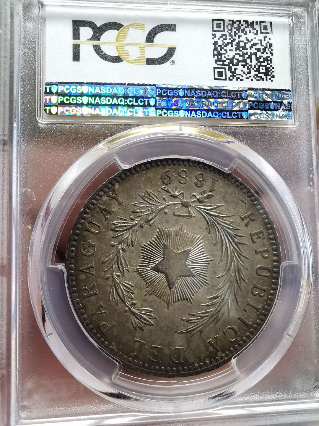 凡希社世界钱币微拍第一百四十四期 稀！1889乌拉圭雄狮比索大银PCGS-MS61