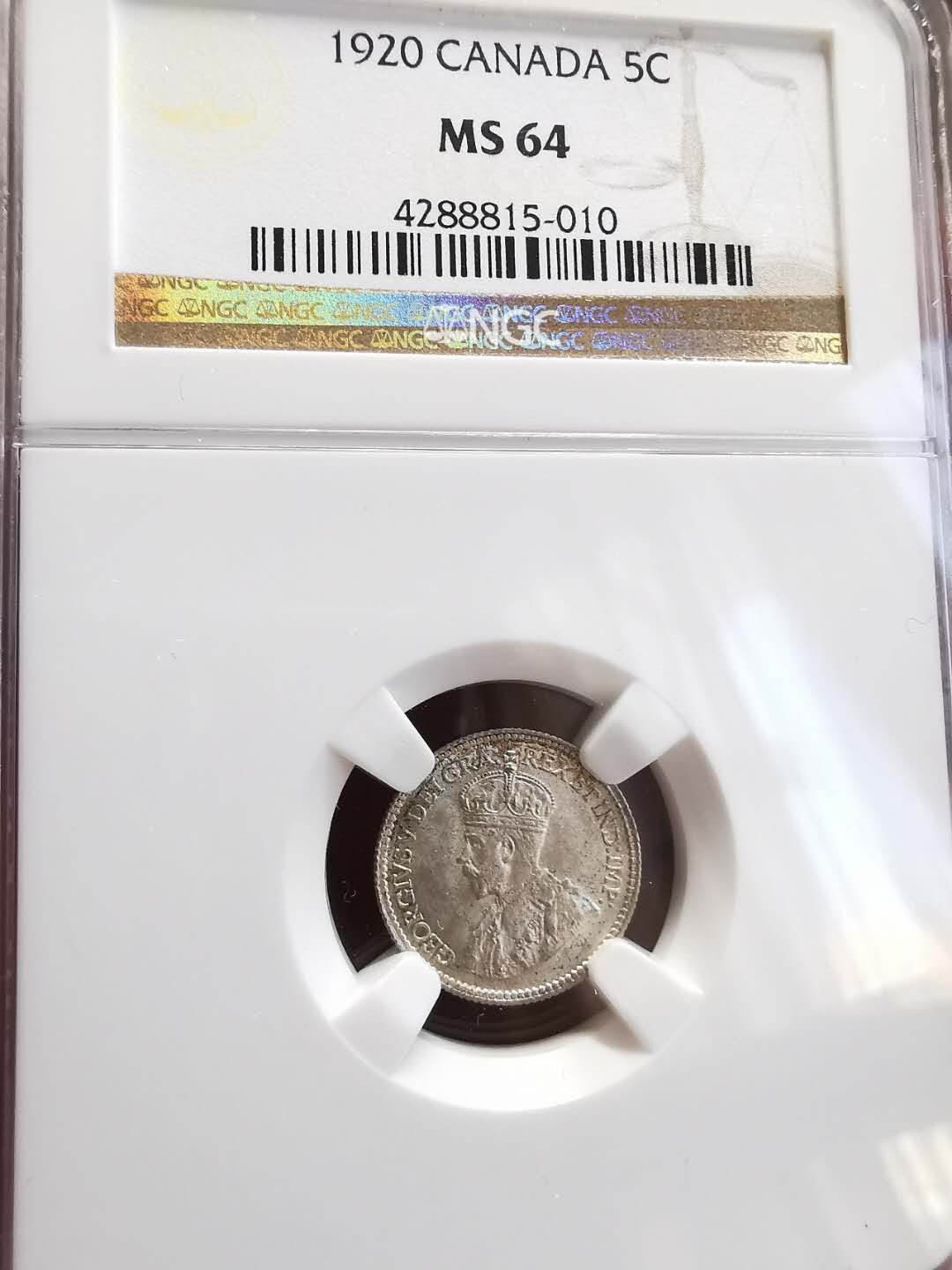 凡希社世界钱币微拍第一百四十四期 1920加拿大乔五5分NGC-MS64