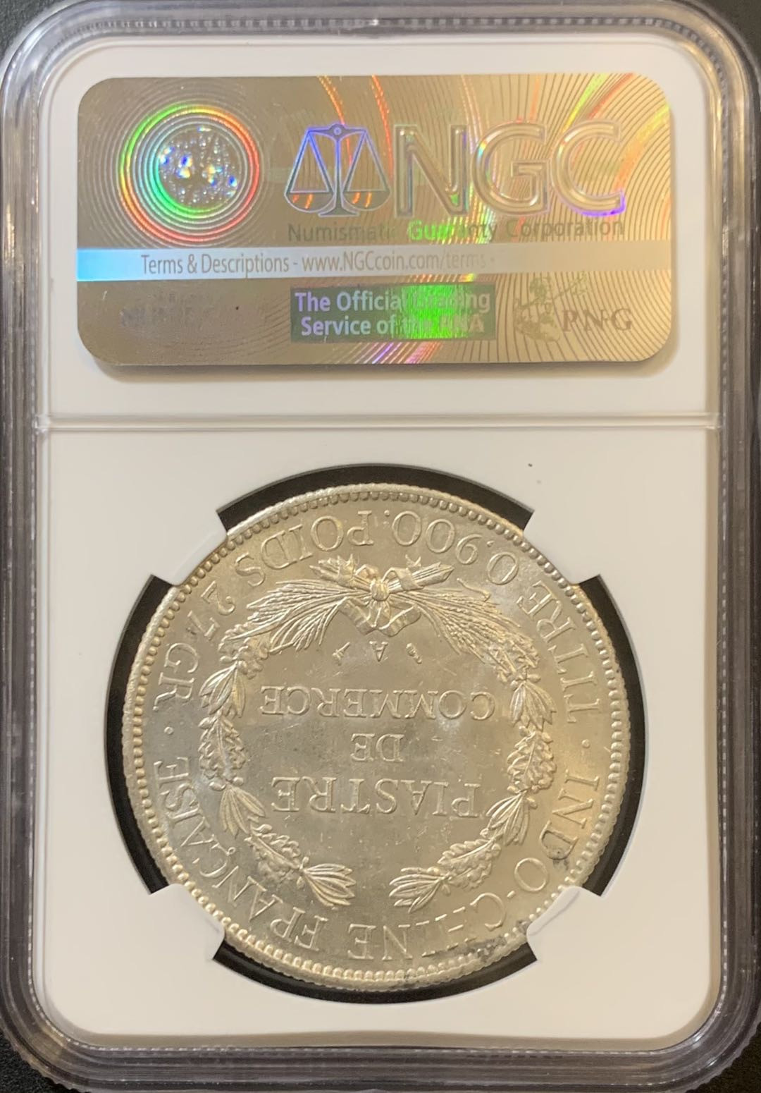 紫瑗钱币—微拍第124期  法属印度支那 1907年 1皮阿斯特 坐洋 NGC MS62