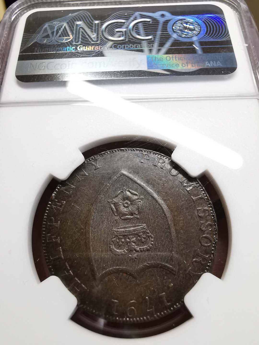 凡希社世界钱币微拍第一百四十四期 1791汉普郡1/2S代用币NGC-MS61