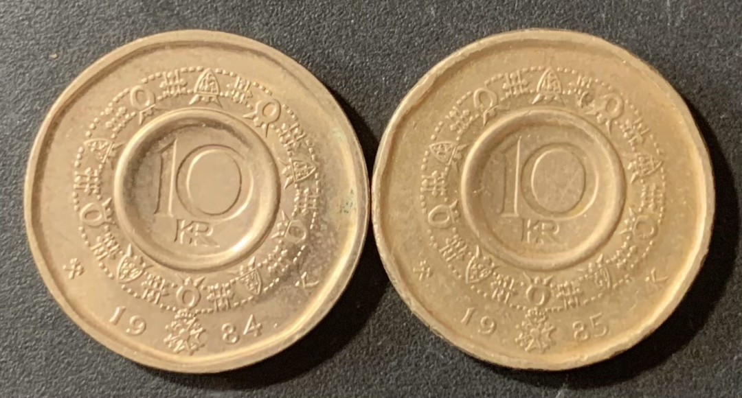 紫瑗钱币—微拍第124期  挪威 1984 1985年 10克朗 硬币 2枚一组